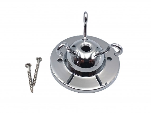 3 hook ceiling rose with cord grip and screws in chrome