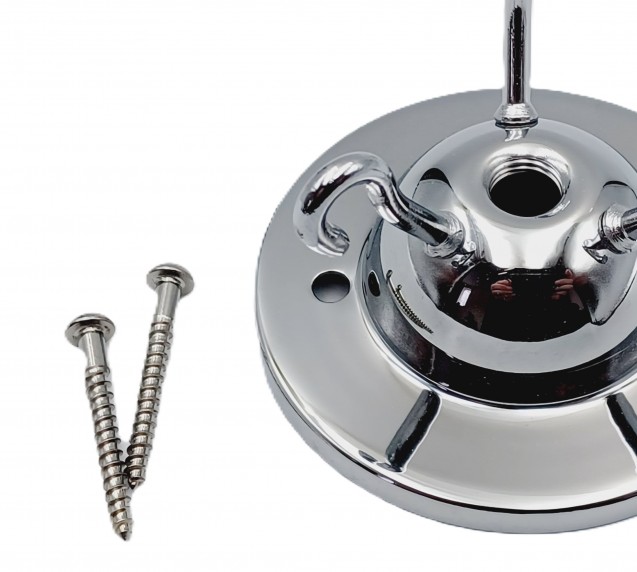 3 hook ceiling rose with cord grip and screws in chrome