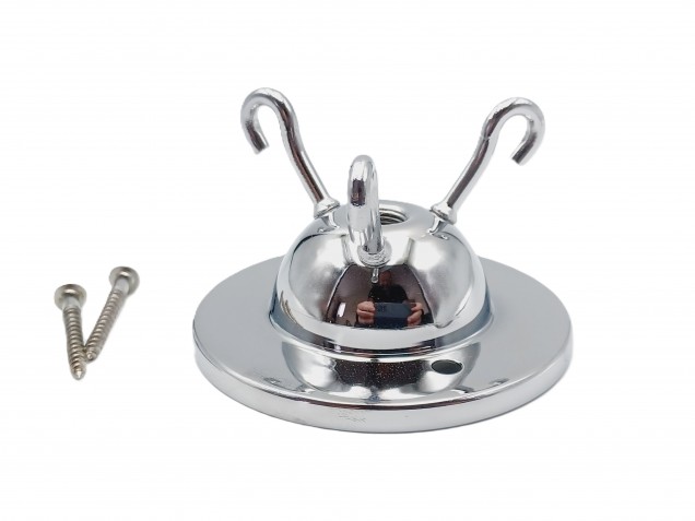 3 hook ceiling rose with cord grip and screws in chrome