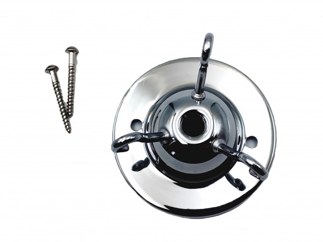 3 hook ceiling rose with cord grip and screws in chrome