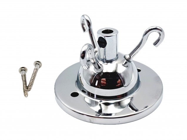 3 hook ceiling rose with cord grip and screws in chrome