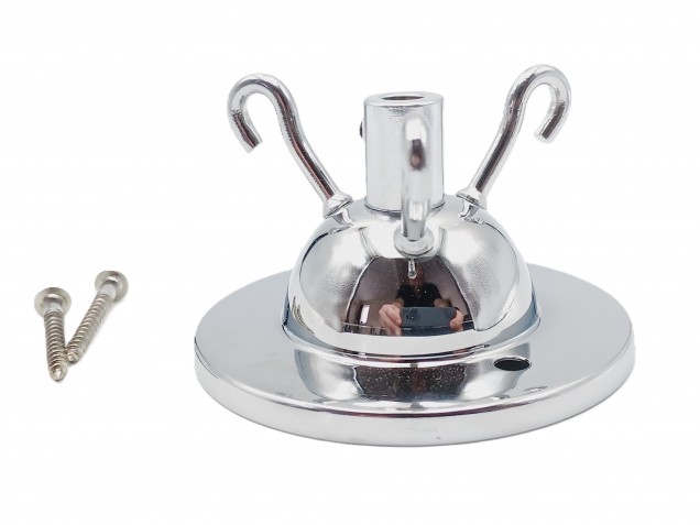 3 hook ceiling rose with cord grip and screws in chrome