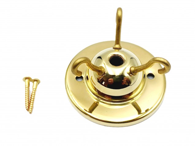 3 hook ceiling rose with cord grip and screws in brass