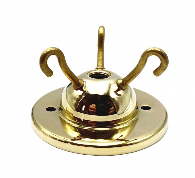 3 hook ceiling rose with cord grip and screws in brass
