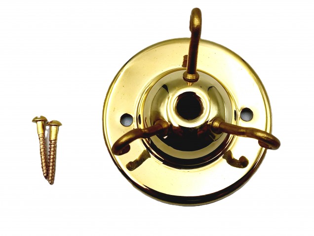 3 hook ceiling rose with cord grip and screws in brass