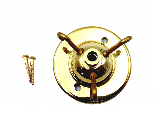 3 hook ceiling rose with cord grip and screws in brass