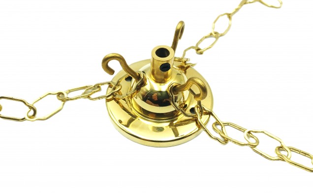3 Hook Ceiling Pendant Set Brass Complete With Chain Cable And Lamp Holder