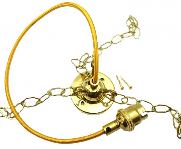 3 Hook Ceiling Pendant Set Brass Complete With Chain Cable And Lamp Holder