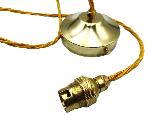 Brass Metal Ceiling Rose Light Pendant Set With B22 100mm Rose 