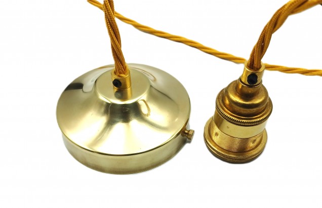 Brass Metal Ceiling Rose Light Pendant Set E27 Lamp Holder And 100mm Ceiling Rose