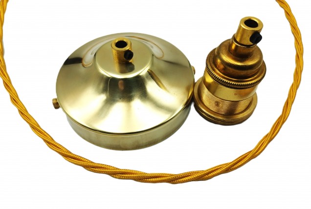 Brass Metal Ceiling Rose Light Pendant Set E27 Lamp Holder And 100mm Ceiling Rose