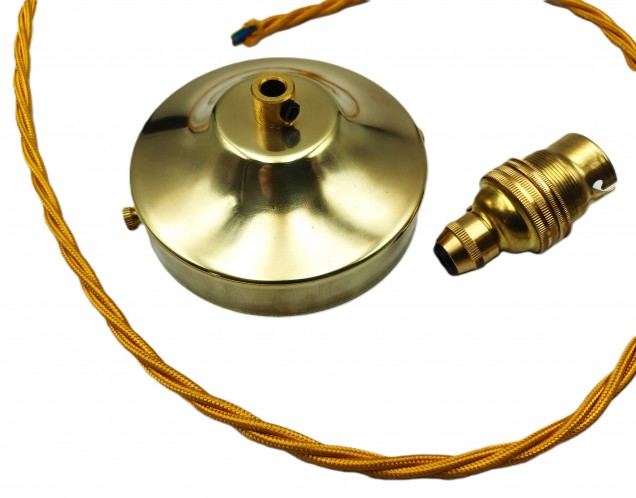 Brass Metal Ceiling Rose Light Pendant Set With B22 100mm Rose 