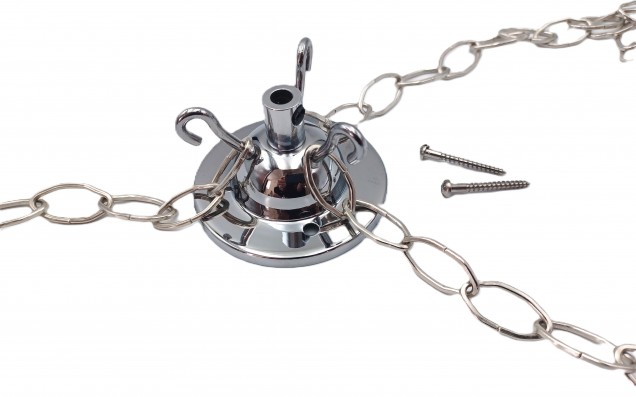 3 Hook Ceiling Pendant Set In Chrome Complete With Gothic Chain Cable And Lamp Holder 