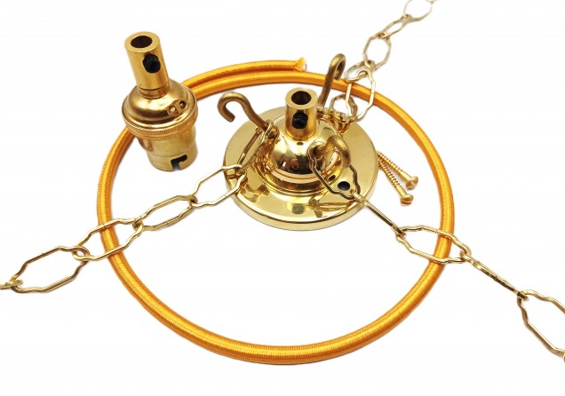 3 Hook Ceiling Pendant Set Brass Complete With Chain Cable And Lamp Holder