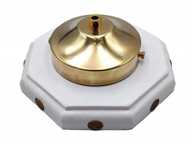 Pine ceiling rose pattress octagon white with brass decoration