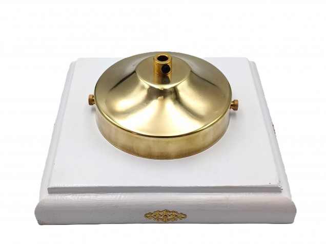 Pine ceiling rose pattress square white with brass decoration 