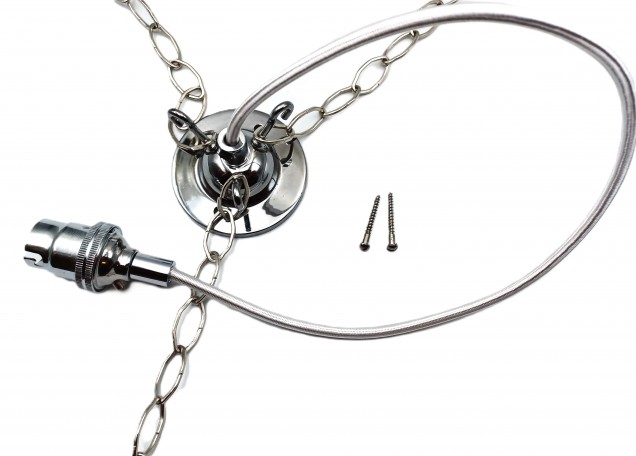 3 Hook Ceiling Pendant Set In Chrome Complete With Gothic Chain Cable And Lamp Holder 