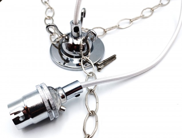 3 Hook Ceiling Pendant Set In Chrome Complete With Gothic Chain Cable And Lamp Holder 