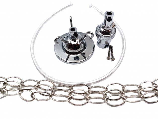 3 Hook Ceiling Pendant Set In Chrome Complete With Gothic Chain Cable And Lamp Holder 