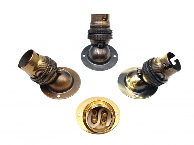 Angle batten lamp holder BC B22 3 part earthed 4 finishes