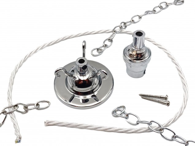 3 Hook Ceiling Pendant Set in chrome Complete With Chain Cable And Lamp Holder