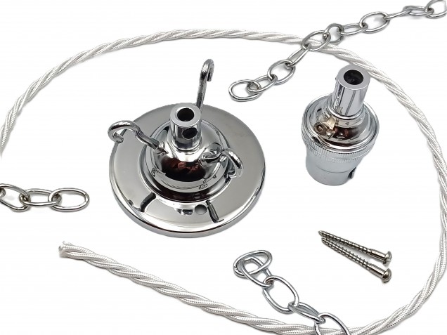 3 Hook Ceiling Pendant Set in chrome Complete With Chain Cable And Lamp Holder