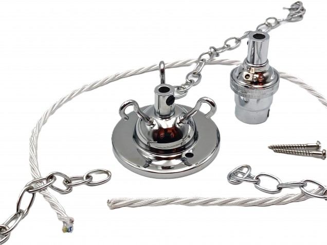 3 Hook Ceiling Pendant Set in chrome Complete With Chain Cable And Lamp Holder