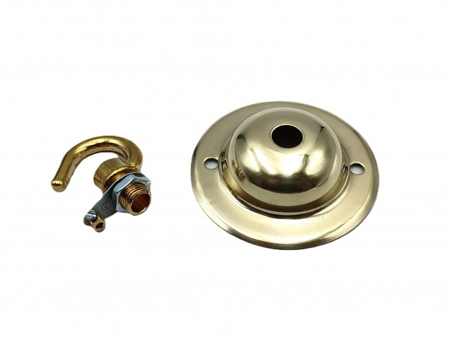 Chandelier hook ceiling plate in brass finish with matching screws