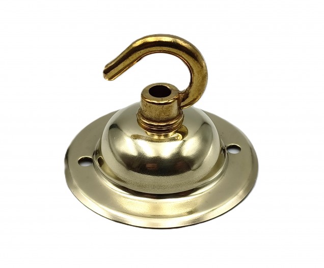Chandelier hook ceiling plate in brass finish with matching screws