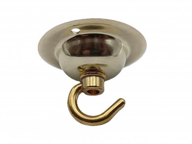 Chandelier hook ceiling plate in brass finish with matching screws