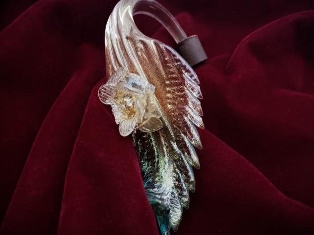 Murano Glass Chandelier Leaf Gold and Turquoise