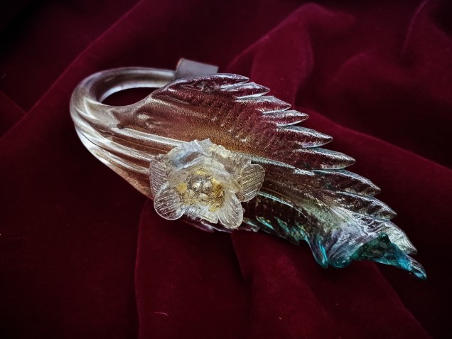 Murano Glass Chandelier Leaf Gold and Turquoise