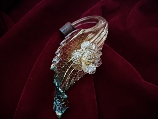 Murano Glass Chandelier Leaf Gold and Turquoise