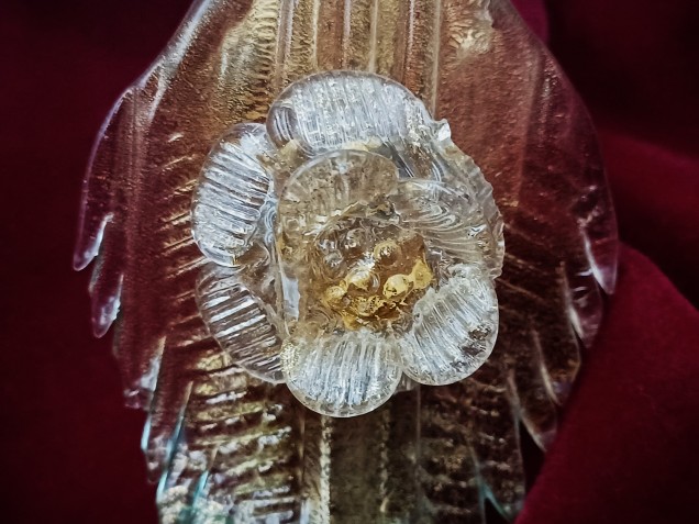 Murano Glass Chandelier Leaf Gold and Turquoise