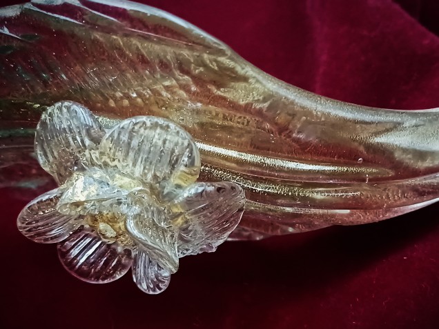 Murano Glass Chandelier Leaf Gold and Turquoise