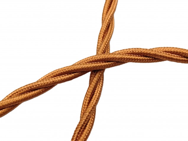 Braided 3 core silk flex lighting cable antique gold 0.75mm