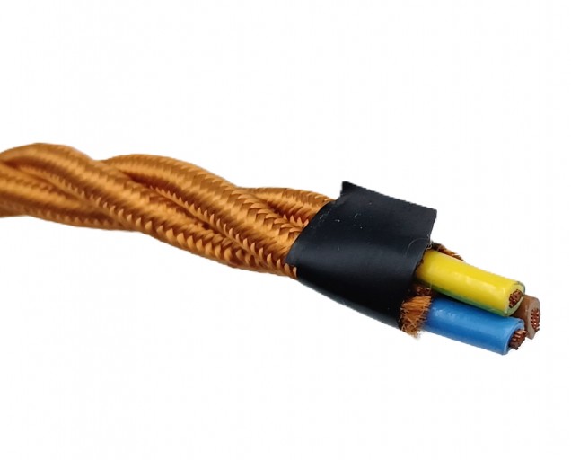 Braided 3 core silk flex lighting cable antique gold 0.75mm