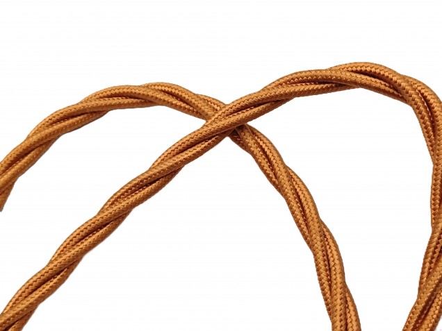Braided 3 core silk flex lighting cable antique gold 0.75mm