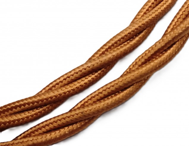 Braided 3 core silk flex lighting cable antique gold 0.75mm