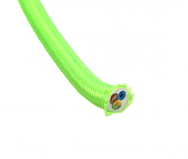 Lime Green Round Electric Cable Silk Covered 3 Core 0.50mm