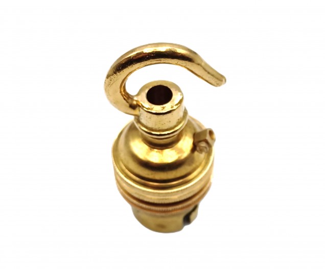 BRASS lamp holder with open hook threaded skirt and ring B22
