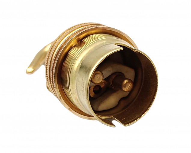 BRASS lamp holder with open hook threaded skirt and ring B22