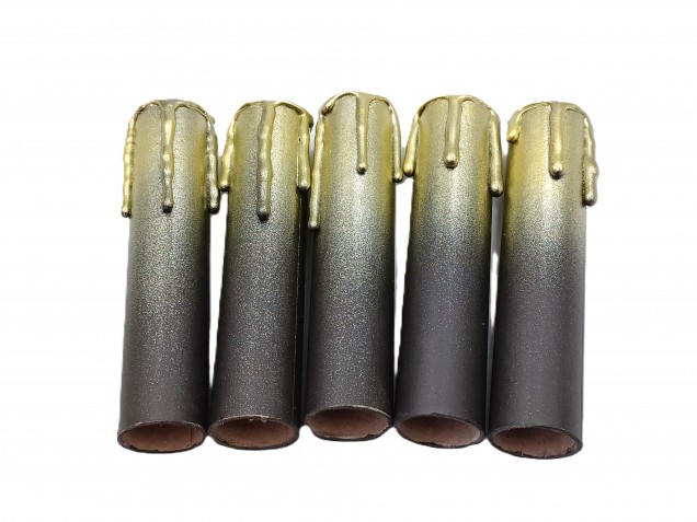 Chandelier Candle Tubes brown with gold drip Card 100mm x 24mm 5 pack 