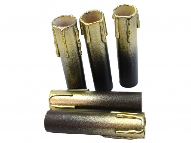 Chandelier Candle Tubes brown with gold drip Card 100mm x 24mm 5 pack 