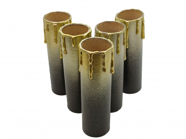 Chandelier Candle Tubes brown with gold drip Card 120mm x 32mm 5 pack 