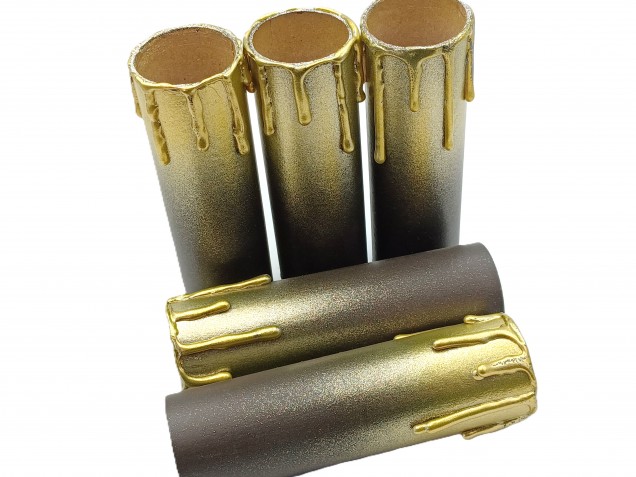 Chandelier Candle Tubes brown with gold drip Card 120mm x 32mm 5 pack 
