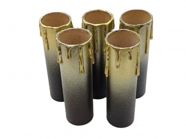 Chandelier Candle Tubes brown with gold drip Card 120mm x 32mm 5 pack 