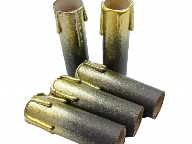 Chandelier Candle Tubes brown with gold drip Card 85mm x 24mm 5 pack  