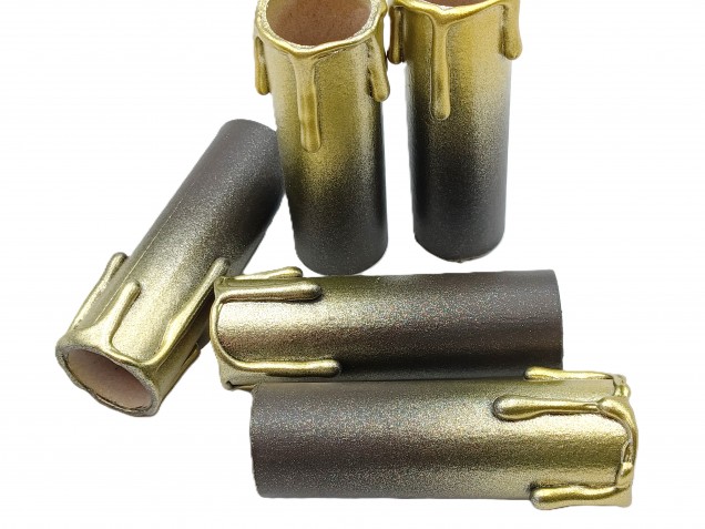 Chandelier Candle Tubes brown with gold drip Card 85mm x 24mm 5 pack  