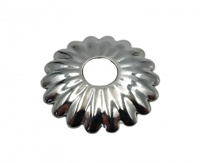 Decorative Rosette flower cap in chrome 35mm Diameter x 10mm Hole 